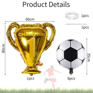 Soccer Party Balloons Set, 32 Inch Champion Trophy Mylar Foil Balloon and Football Helium Foil Balloons, World Cup 2022 Decor for Boys Kids Soccer Ball Fans Sport Birthday Party Decoration Supplies