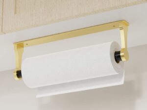 hchangen paper towel holder under cabinet wall mounted stainless steel paper towel holder for kitchen, self adhesive or screw (gold black)