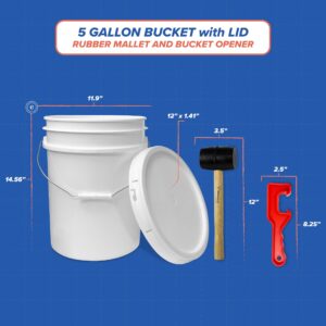 ePackageSupply 5 Gallon Plastic Bucket with Airtight Lid I Food Grade Bucket | BPA-Free I Heavy Duty 90 Mil All Purpose Pail I Made in USA | One 12' Rubber Mallet & One Lid Opener is Included