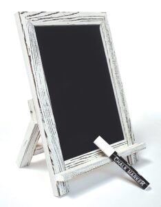 better office products framed tabletop chalkboard sign, 9.5" x 14", rustic wood frame, small magnetic chalkboard with built-in ledge and folding stand, one white chalk marker included,(whitewash)