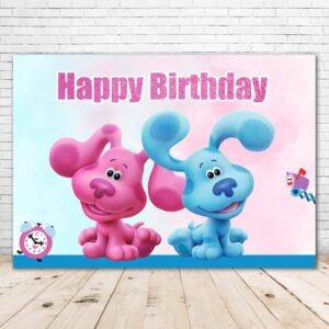 happy 1st birthday backdrop for baby shower 5x3ft pink and blue puppy clues background for themed party supplies vinyl backdrops for boy and girl twins first birthday clue themed parties decorations