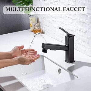 Bathroom Faucets with Pull Down Sprayer Single Handle Pull Out Bathroom Faucet Black Bathroom Sink Faucet Stainless Steel Bathroom Faucets Suitable for Hot and Cold Water