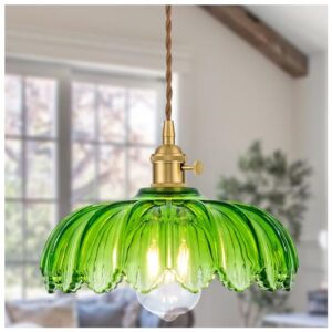 lye glass pendant light fixture vintage farmhouse retro green glass golden pendant lighting mid century modern copper green glass pendant light for kitchen island, dining room, bar, bedroom