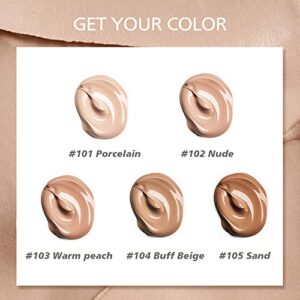 Beauty Glazed Soft Matte Silky Full Coverage Liquid Foundation, Multi-Use Buildable Foundation Lightweight Feel Oil Control Longwear Naturally Flawless Coverage Foundation (101 Porcelain)