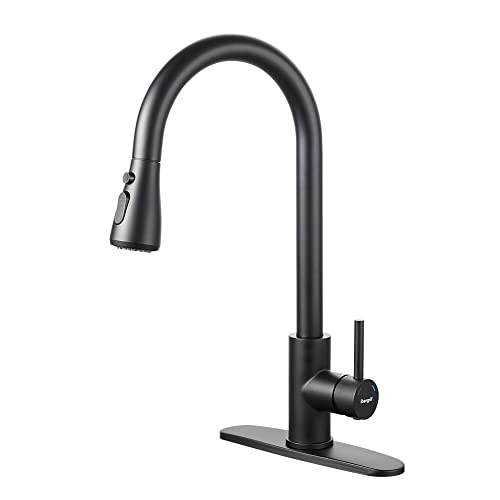 Ibergrif Kitchen Faucets, Matte Black Kitchen Faucet with Pull Down Sprayer, High Arc Single Handle Stainless Steel Sink Faucets, Kitchen Sink Faucets for Farmhouse, Camper, Laundry, Rv, Wet Bar