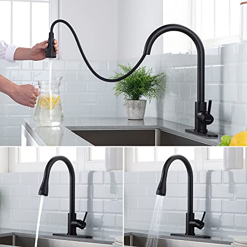 Ibergrif Kitchen Faucets, Matte Black Kitchen Faucet with Pull Down Sprayer, High Arc Single Handle Stainless Steel Sink Faucets, Kitchen Sink Faucets for Farmhouse, Camper, Laundry, Rv, Wet Bar