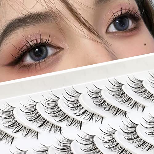 Anime Lashes With Clear Band Korean Lashes Natural Look 13mm Korean Eyelashes Wispy Anime Eyelashes 10 Pairs False Lashes Japanese Korean Natural Lashes Asian Lashes by Obeyalash