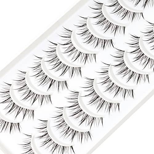 Anime Lashes With Clear Band Korean Lashes Natural Look 13mm Korean Eyelashes Wispy Anime Eyelashes 10 Pairs False Lashes Japanese Korean Natural Lashes Asian Lashes by Obeyalash