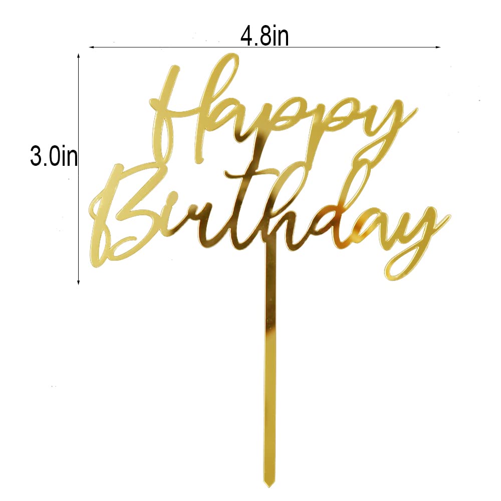 Acrylic Happy Birthday Cake Topper,Happy Birthday Cake Bunting Decor，1st First Happy Birthday，Boys and Girls Birthday Party Decorations (gold)