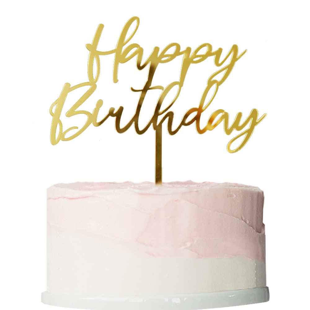 Acrylic Happy Birthday Cake Topper,Happy Birthday Cake Bunting Decor，1st First Happy Birthday，Boys and Girls Birthday Party Decorations (gold)