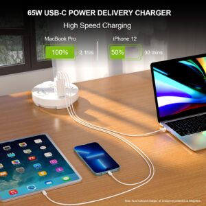 65W USB C Wall Charger Block Support Three Port Fast Charging with 5FT Type C Cable Compatible Samsung Galaxy S22/S22+/S22Ultra/S21/S21+/S20/S20+/S10/S10e/S9/S9 Plus/S8/S8 Plus/Note 20/Note 10