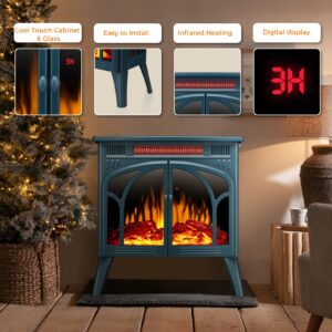 Antarctic Star 25-inch 3D Infrared Classic Electric Fireplace Stove, Freestanding Fireplace Heater Adjustable Brightness and Color,Portable,Thermostat,Overheating Protection…