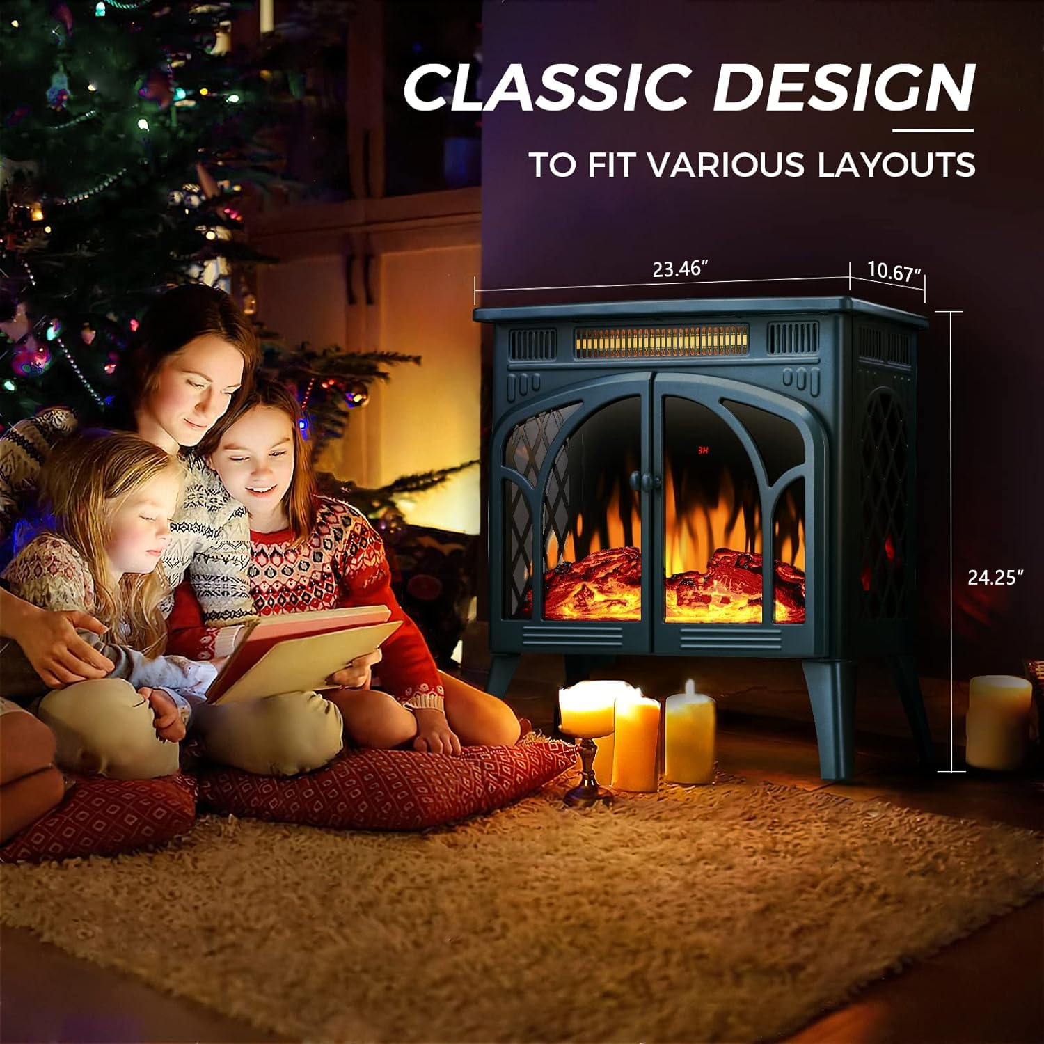 Antarctic Star 25-inch 3D Infrared Classic Electric Fireplace Stove, Freestanding Fireplace Heater Adjustable Brightness and Color,Portable,Thermostat,Overheating Protection…