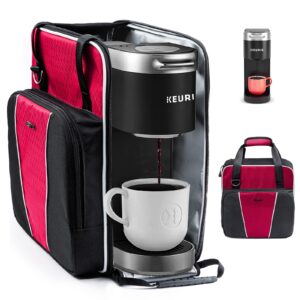 bagsprite coffee maker travel bag compatible with keurig k-mini or k-mini plus, single serve coffee brewer carrying case with multiple pockets for k-cup pods, storage bag with shoulder strap