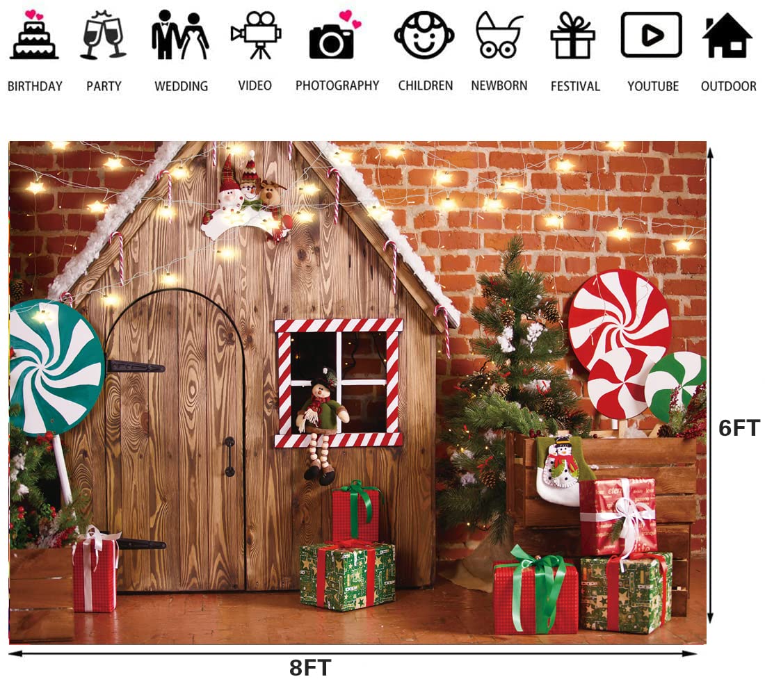 LTLYH 8X6ft Christmas Fabric Photography Backdrop Wooden House Candy Tree and Gifts for Kids Portrait Photo Studio Booth Photographer Props 119…