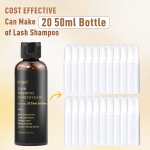 EMEDA Lash Shampoo Concentrate for Lash Extensions 100ml Eyelash Extension Cleanser Concentrate Bulk Liquid Kit with Brush Bottle Foam Soap Lash Bath Solution - Makes 20 Bottles 50ml Shampoo (Rose)