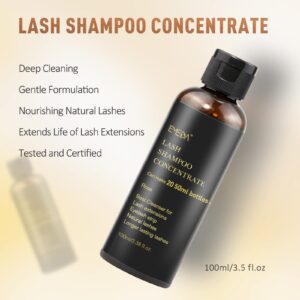 EMEDA Lash Shampoo Concentrate for Lash Extensions 100ml Eyelash Extension Cleanser Concentrate Bulk Liquid Kit with Brush Bottle Foam Soap Lash Bath Solution - Makes 20 Bottles 50ml Shampoo (Rose)