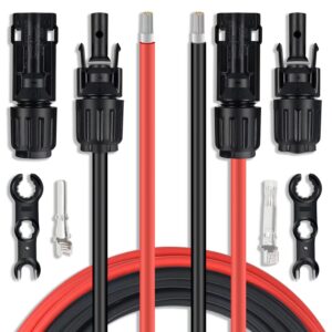 sgangcar solar extension cable 6 feet 10awg solar panel cable with pair of connectors and adaptor kit tools (6ft red + 6ft black)