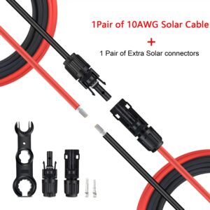 SGANGCAR Solar Extension Cable 6 Feet 10AWG Solar Panel Cable with Pair of Connectors and Adaptor Kit Tools (6FT Red + 6FT Black)