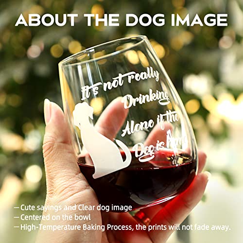 RorAem Wine Glasses Dog Wine Glasses Gifts for Dog Lovers - If The Dog Is Home Etched Stemless Wine Glass - Dog Lovers Gifts for Women -16oz