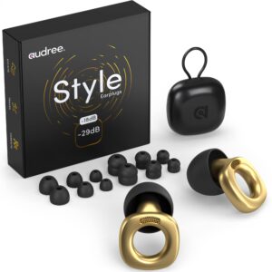 Audree Style Ear Plugs for Noise Reduction, Reusable High Fidelity Earplugs for Concerts, Musicians, Motorcycles, Study, Parent, Party, Flights & Noise Sensitivity, 18-29dB Noise Cancelling, Gold