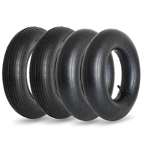 GICOOL 4.80/4.00-8 Replacement Tire and Inner Tube Set, 2 Pack, 15" Heavy Duty Tire and Wheel, TR-13 Straight Valve Stem, for wheelbarrow Trolley Dolly Garden Wagon Wheel Replacement