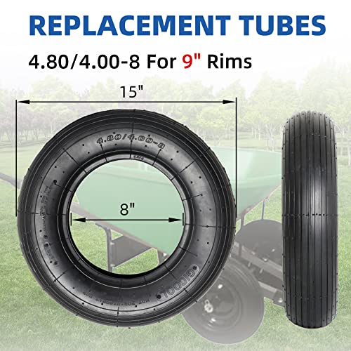 GICOOL 4.80/4.00-8 Replacement Tire and Inner Tube Set, 2 Pack, 15" Heavy Duty Tire and Wheel, TR-13 Straight Valve Stem, for wheelbarrow Trolley Dolly Garden Wagon Wheel Replacement