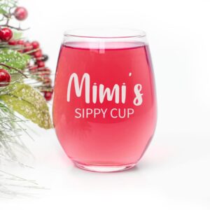 HTDesigns Mimi's Sippy Cup Stemless Wine Glass - Mother's Day Gift Mimi Wine Gift - First Time Mimi New Mimi Gift - Mimi Wine Glass