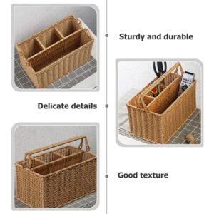 STOBAZA Wicker Utensil Cutlery Holder Flatware Cabinet Divided Flatware Organizers for Forks Spoons Napkins Silverware, Serving Utensils