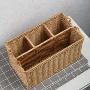 STOBAZA Wicker Utensil Cutlery Holder Flatware Cabinet Divided Flatware Organizers for Forks Spoons Napkins Silverware, Serving Utensils