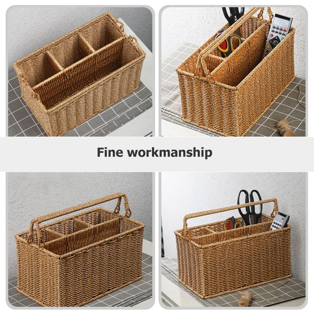 STOBAZA Wicker Utensil Cutlery Holder Flatware Cabinet Divided Flatware Organizers for Forks Spoons Napkins Silverware, Serving Utensils