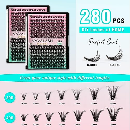 VAVALASH Cluster Lashes 30D+40D-0.07-D-10-16MIX DIY Faux Mink Silk Lash Clusters for Full Eyelash Extensions at Home (30D+40D-0.07-D-10-16mm Mix)