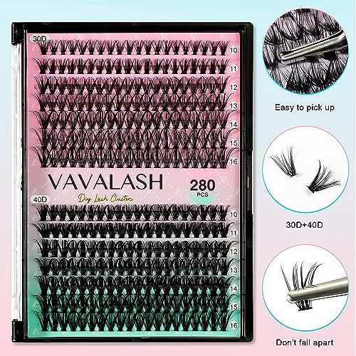 VAVALASH Cluster Lashes 30D+40D-0.07-D-10-16MIX DIY Faux Mink Silk Lash Clusters for Full Eyelash Extensions at Home (30D+40D-0.07-D-10-16mm Mix)