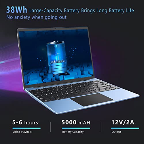 Ruzava 14" Laptop 6GB RAM 128GB SSD Traditional Laptops Computer Win 2.4G+5G WiFi BT 4.2 USB Adapter 1920x1080 FHD WOZIFAN with Wireless Mouse for Business Entertainment-Blue