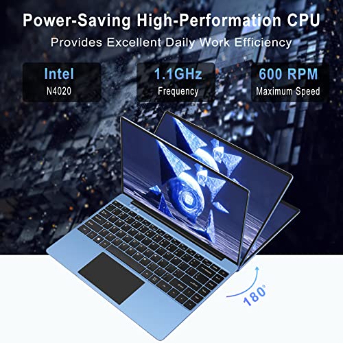 Ruzava 14" Laptop 6GB RAM 128GB SSD Traditional Laptops Computer Win 2.4G+5G WiFi BT 4.2 USB Adapter 1920x1080 FHD WOZIFAN with Wireless Mouse for Business Entertainment-Blue