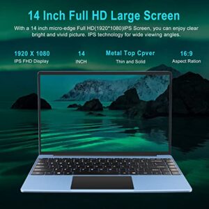 Ruzava 14" Laptop 6GB RAM 128GB SSD Traditional Laptops Computer Win 2.4G+5G WiFi BT 4.2 USB Adapter 1920x1080 FHD WOZIFAN with Wireless Mouse for Business Entertainment-Blue