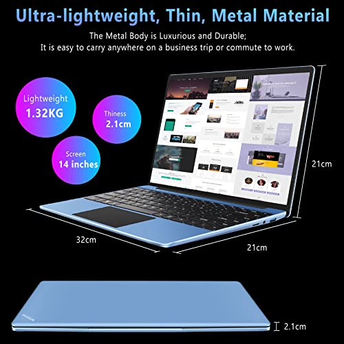 Ruzava 14" Laptop 6GB RAM 128GB SSD Traditional Laptops Computer Win 2.4G+5G WiFi BT 4.2 USB Adapter 1920x1080 FHD WOZIFAN with Wireless Mouse for Business Entertainment-Blue