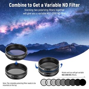 NEEWER 1.25” Telescope Eyepiece Filter Set (10 Pack), 5 Planetary Color Filters, 2 Variable Polarizing Filters, UHC Filter, Lunar & Starglow Filter, 13% Lunar Filter for Starry Sky Moon Observation