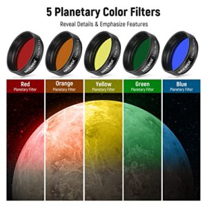 NEEWER 1.25” Telescope Eyepiece Filter Set (10 Pack), 5 Planetary Color Filters, 2 Variable Polarizing Filters, UHC Filter, Lunar & Starglow Filter, 13% Lunar Filter for Starry Sky Moon Observation