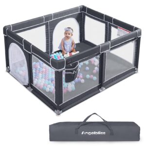 angelbliss baby playpen, extra large playard, indoor & outdoor kids activity center with anti-slip base, sturdy safety play yard with breathable mesh, kid's fence for toddlers (dark grey, 50x50)