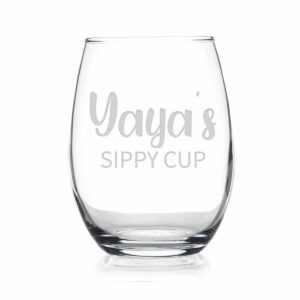 htdesigns yaya's sippy cup stemless wine glass - mother's day gift yaya wine gift - first time yaya new yaya gift - yaya wine glass