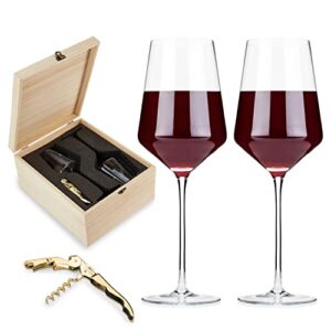 viski corkscrew gift box wine glass sets, set of 3, clear (10990)