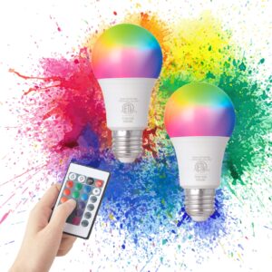 lightaccents two color changing led smart light bulbs with remote control - 10 watt medium based rgb color changing light bulb for mood lighting with remote (set of 2)