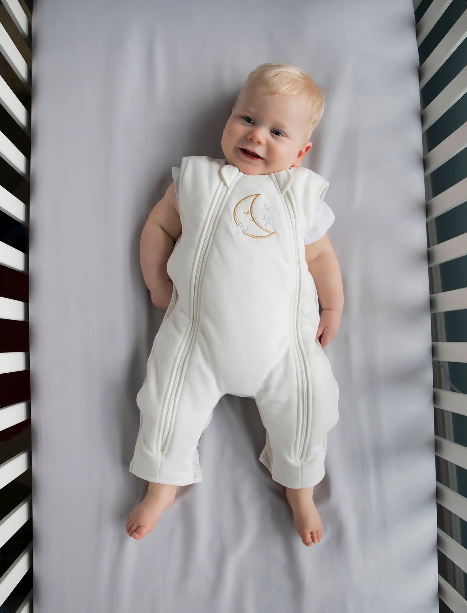 Baby Brezza 2-in-1 Double Zipper Baby Sleepsuit - Unique Swaddle Transition Sleepsuit - Breathable with Mesh Panels - Converts from Sleepsuit to Sleep Vest, 3-6 Months, Cream