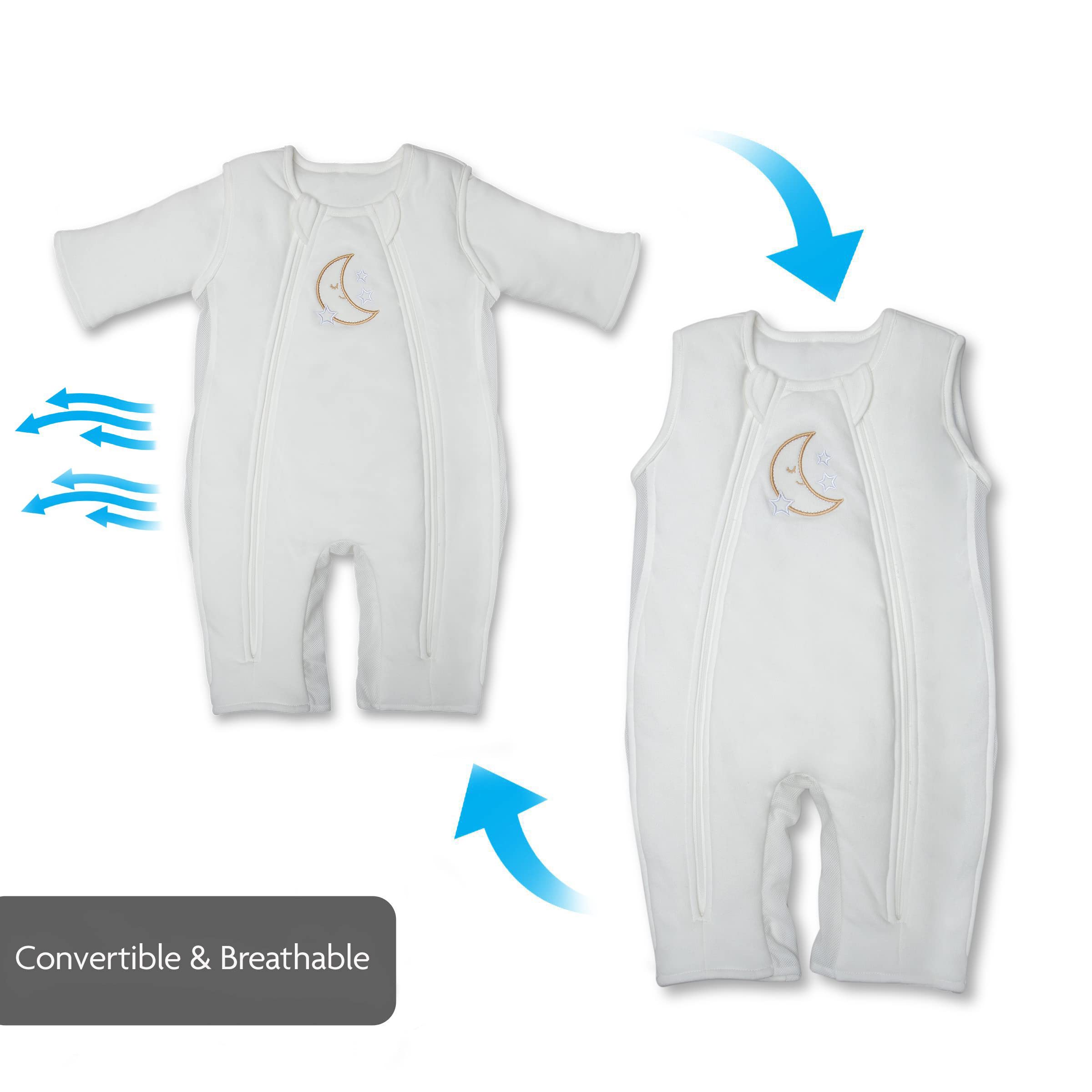 Baby Brezza 2-in-1 Double Zipper Baby Sleepsuit - Unique Swaddle Transition Sleepsuit - Breathable with Mesh Panels - Converts from Sleepsuit to Sleep Vest, 3-6 Months, Cream