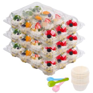 3unshine 12 count cupcake containers - pack of 15, durable and stackable clear plastic cupcake boxes