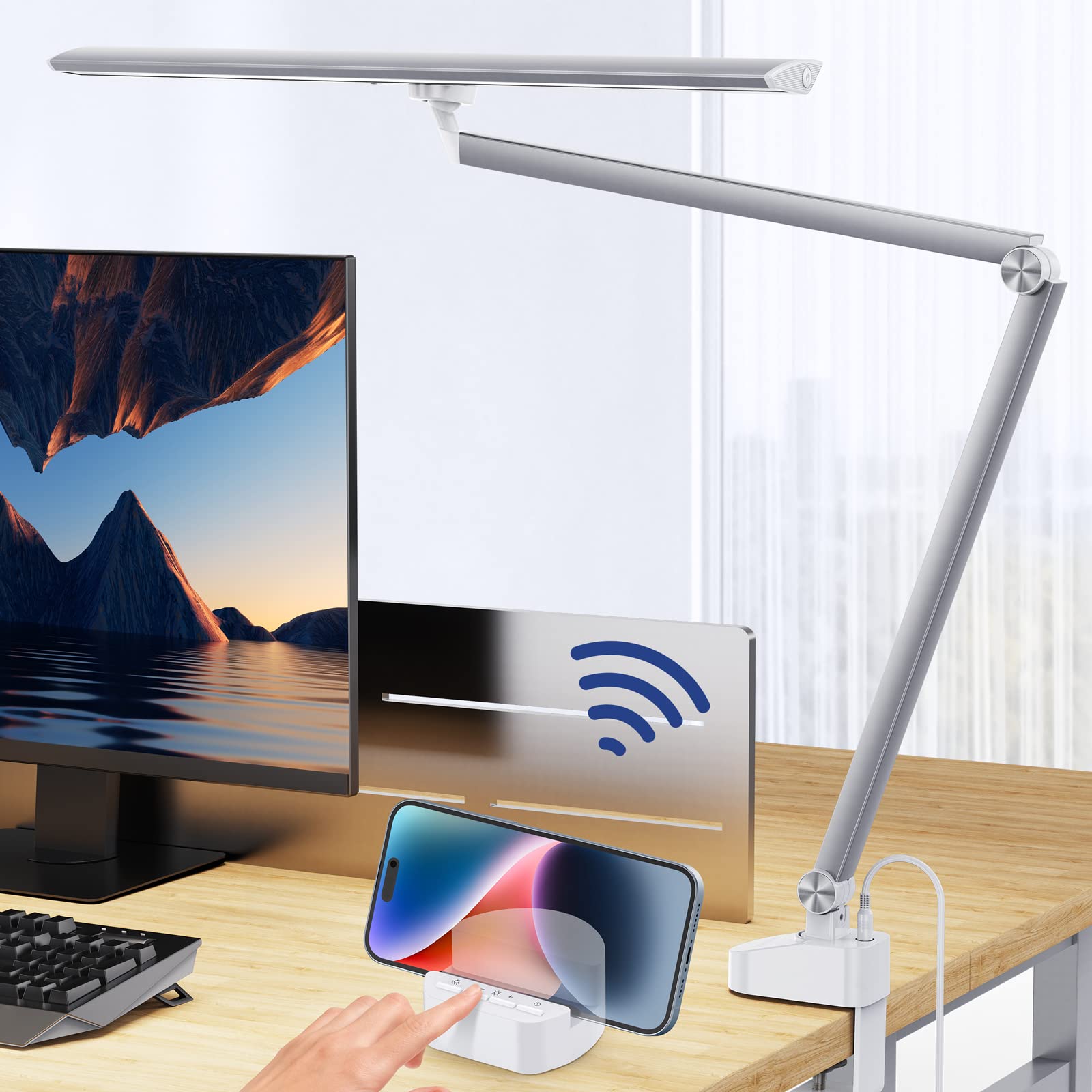 Kary Desk Lamps for Home Office with Remote, Swing Arm Tall Desk Lamp, Extra Bright Led Computer Desk Light, Eyes Protected Desktop Lights with Adjustable Lighting for Task, Drafting, Work, Architect