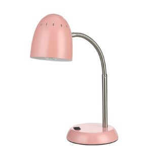 eye-caring table lamp of simple designs home e26 led screw basic metal desk lamp with flexible gooseneck hose neck study lamp for bedroom office living room convenient on/off switch(pink)