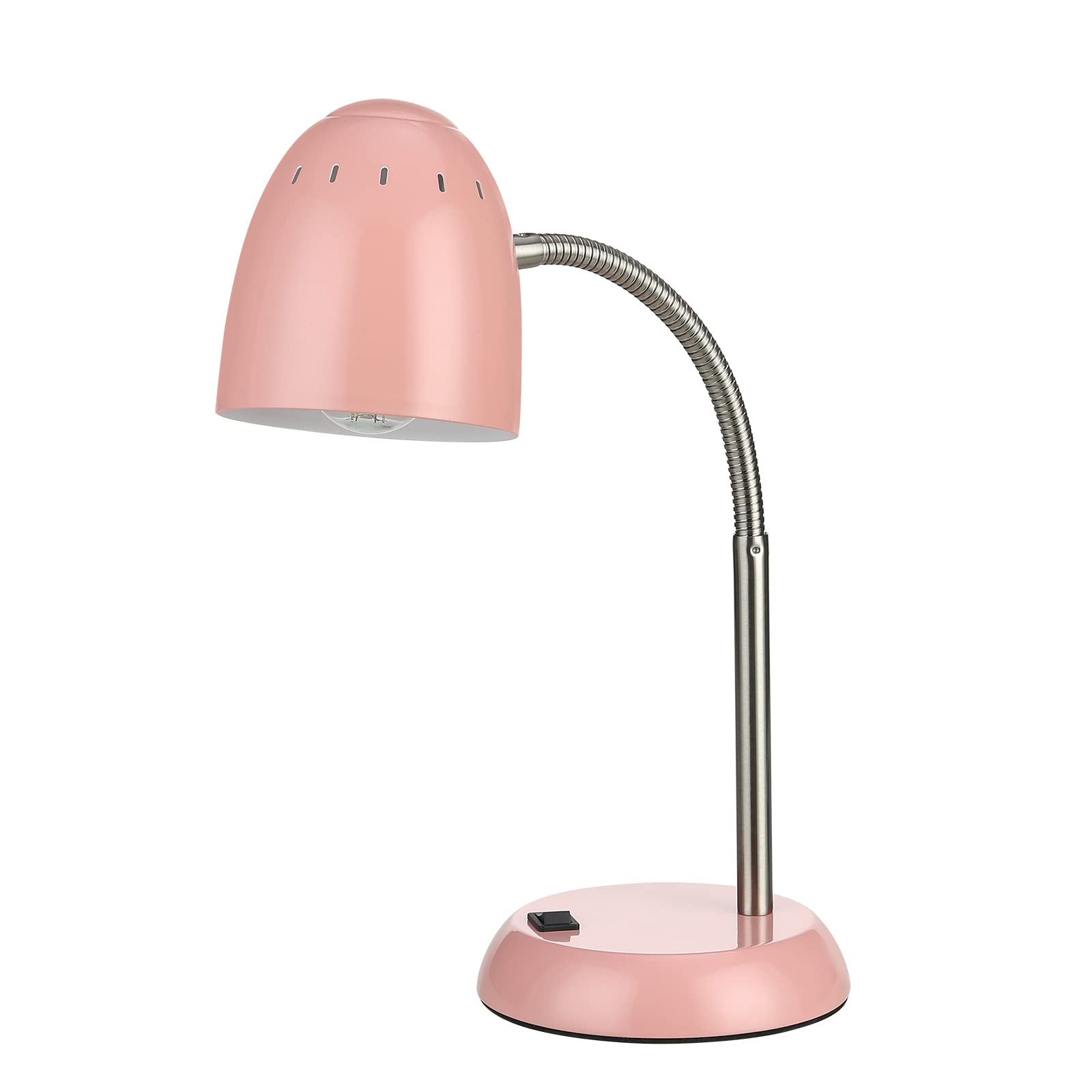 Eye-Caring Table Lamp of Simple Designs Home E26 Led Screw Basic Metal Desk Lamp with Flexible Gooseneck Hose Neck Study Lamp for Bedroom Office Living Room Convenient On/Off Switch(Pink)