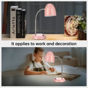 Eye-Caring Table Lamp of Simple Designs Home E26 Led Screw Basic Metal Desk Lamp with Flexible Gooseneck Hose Neck Study Lamp for Bedroom Office Living Room Convenient On/Off Switch(Pink)